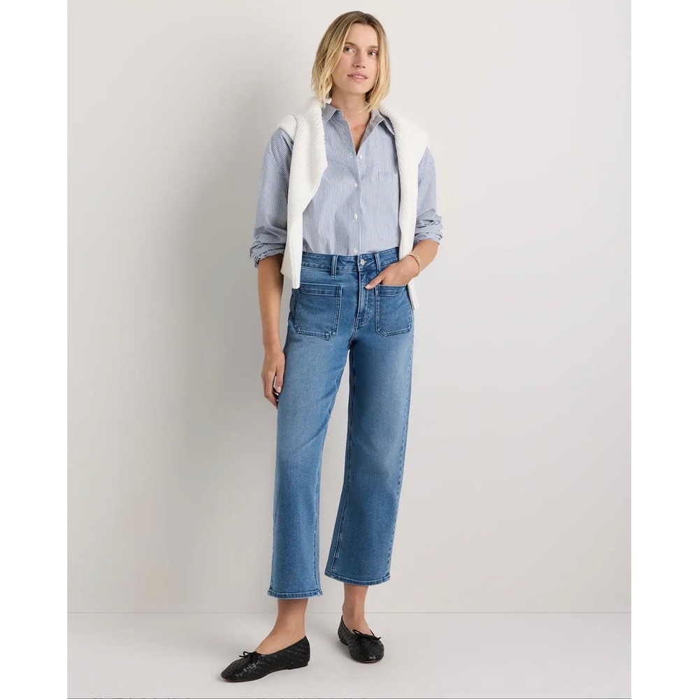Quince Bella Stretch Patch Pocket Wide Leg Jeans Seaside Blue 28 W-PNT-163